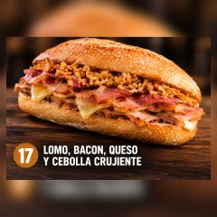 B.Esp.17.-Lomo, Bacon, Queso y Cebolla Crujiente🌾(CONTIENE GLUTEN)