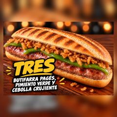 Boc.Planch-Tres (Butifarra de Pagés, Pimiento Verde y Cebolla Crujiente)🌾 CONTIENE GLUTEN