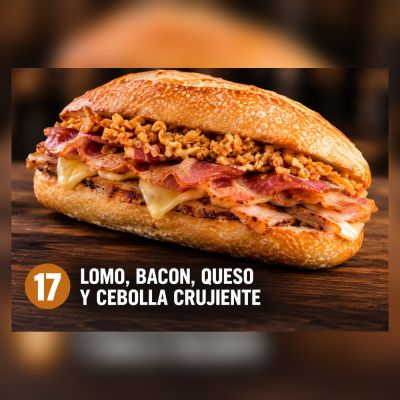 B.Esp.17.-Lomo, Bacon, Queso y Cebolla Crujiente🌾(CONTIENE GLUTEN) – imagen 1