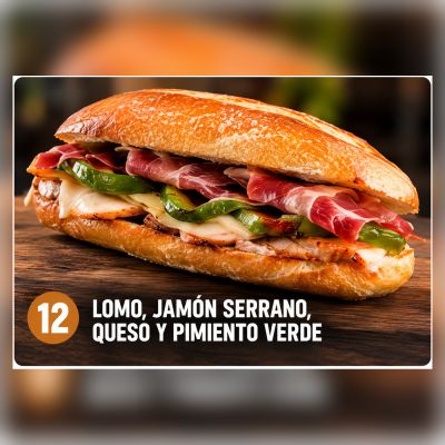 B.Esp.12.-Lomo, Jamón Serrano, Queso y Pimiento Verde – imagen 1